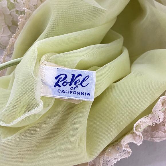 Ro-Vel of California 1960's Lime Baby Doll Sheer Lace Chiffon Nightgown - Picture 13 of 16